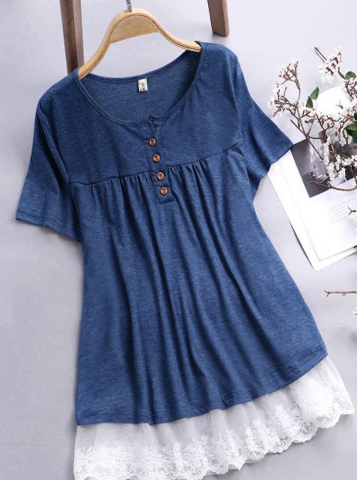 Short Sleeve Cotton-Blend Buttoned Shirts & Tops