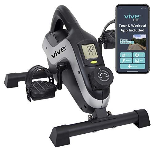 Vive Magnetic Pedal Exerciser (App Included) �C Stationary Bike Mini Peddler for Indoor Spin Cycling and Under Desk Home