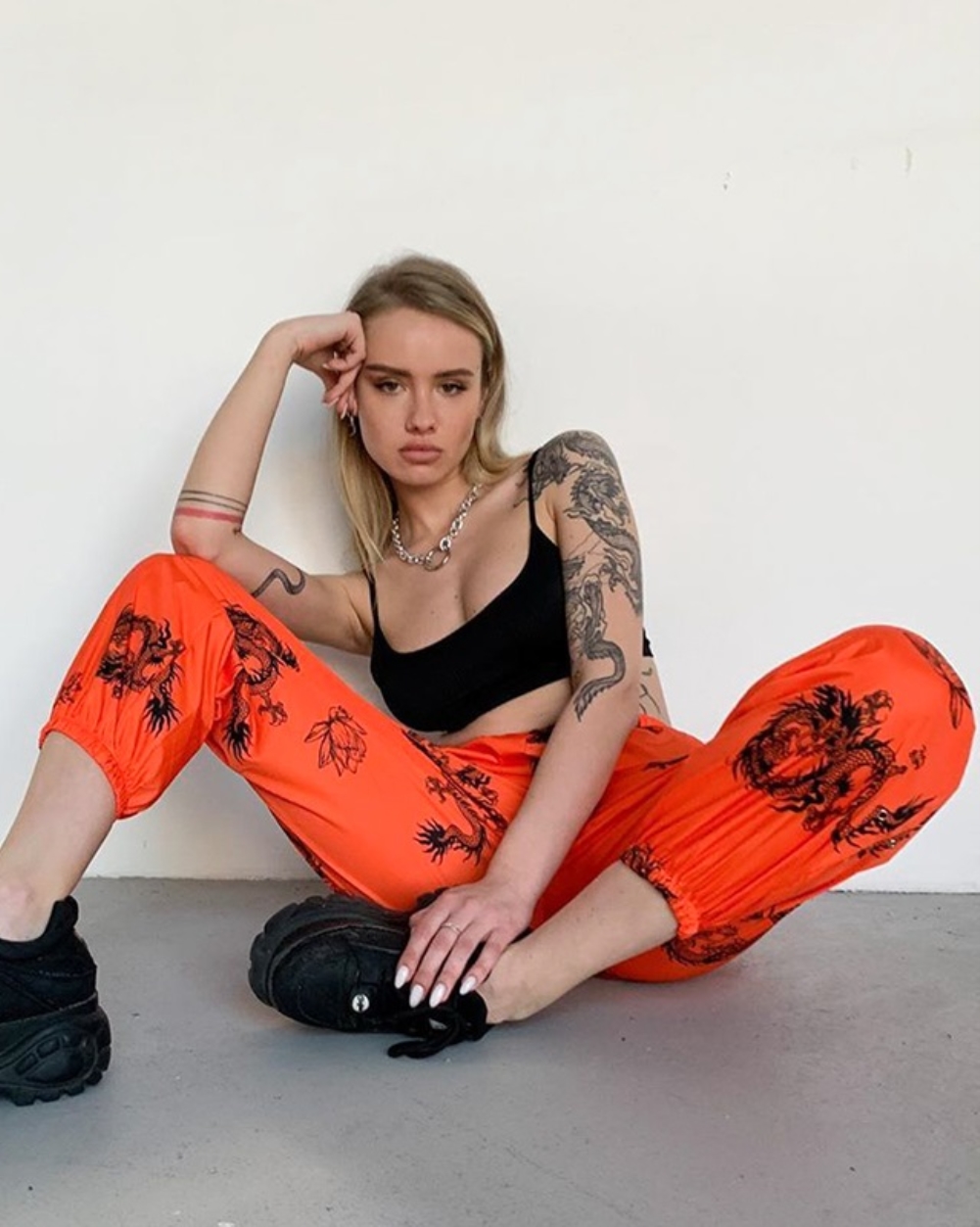 Print Drawstrings High Waist Track Pants