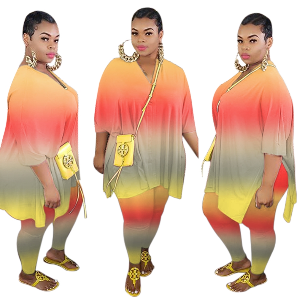 Plus Size Gradient Two Piece Pants Set