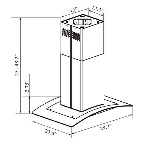 Winflo O-WH102B30G 30x22 Convertible Stainless Steel/Tempered Glass Island Mount Range Hood