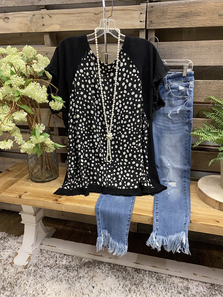 Cuffs Frosted Polka Dot Stitching Top