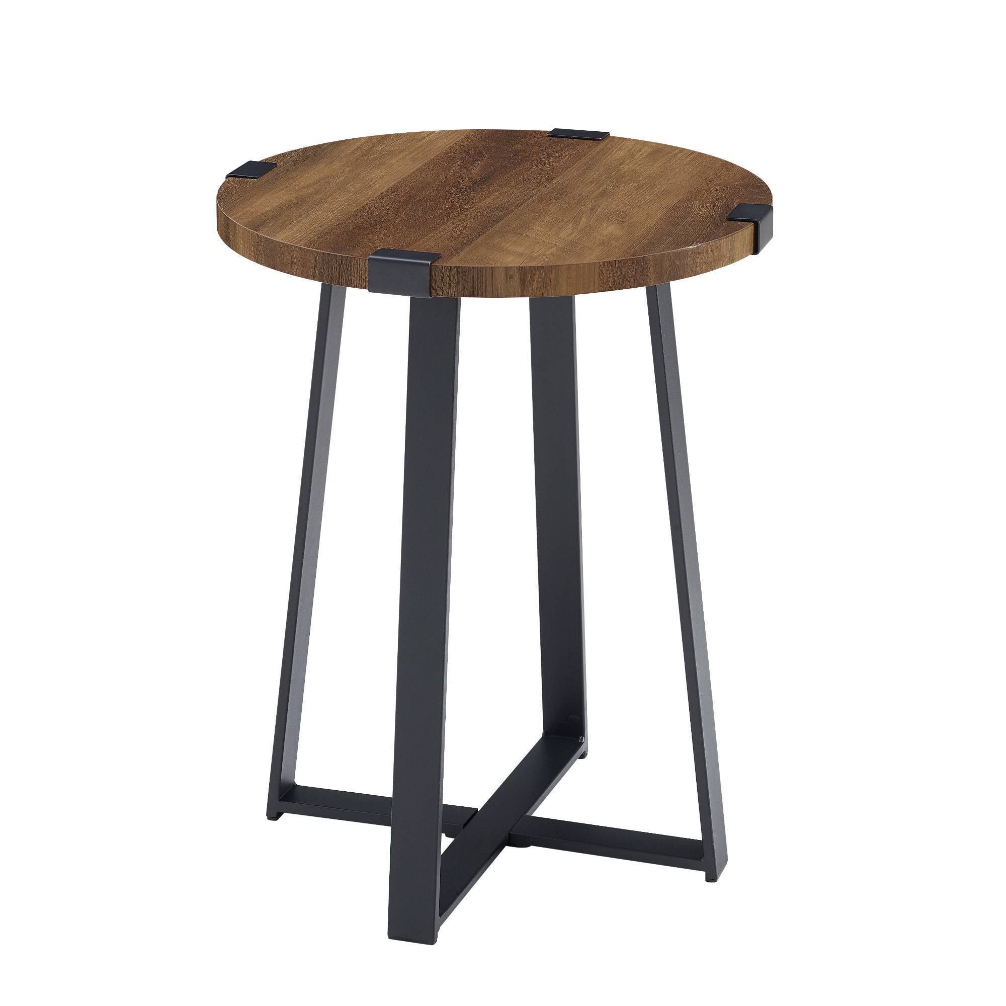 Wrightson Urban Industrial Faux Wrap Leg Round Side Table Rustic Oak - Saracina Home
