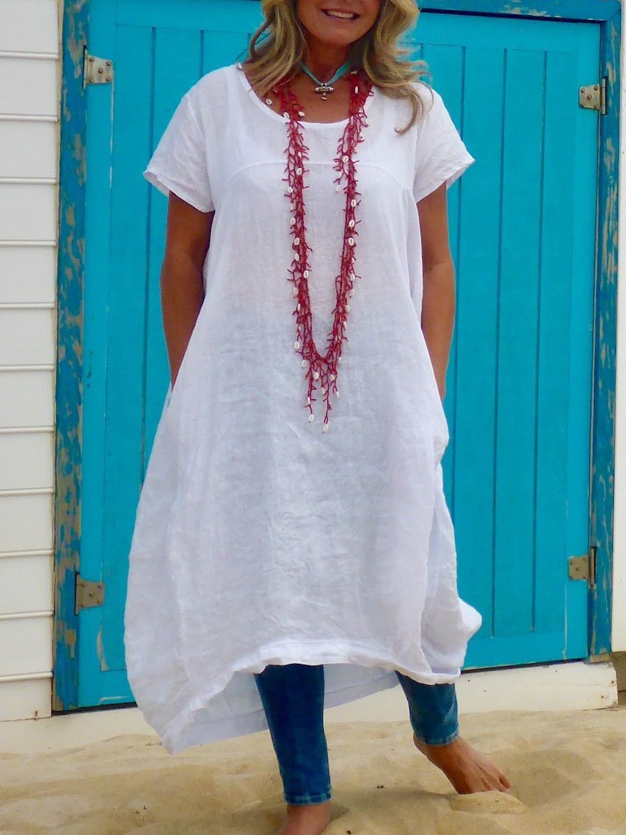 Plus Size Solid Round Neck Short Sleeve Dresses