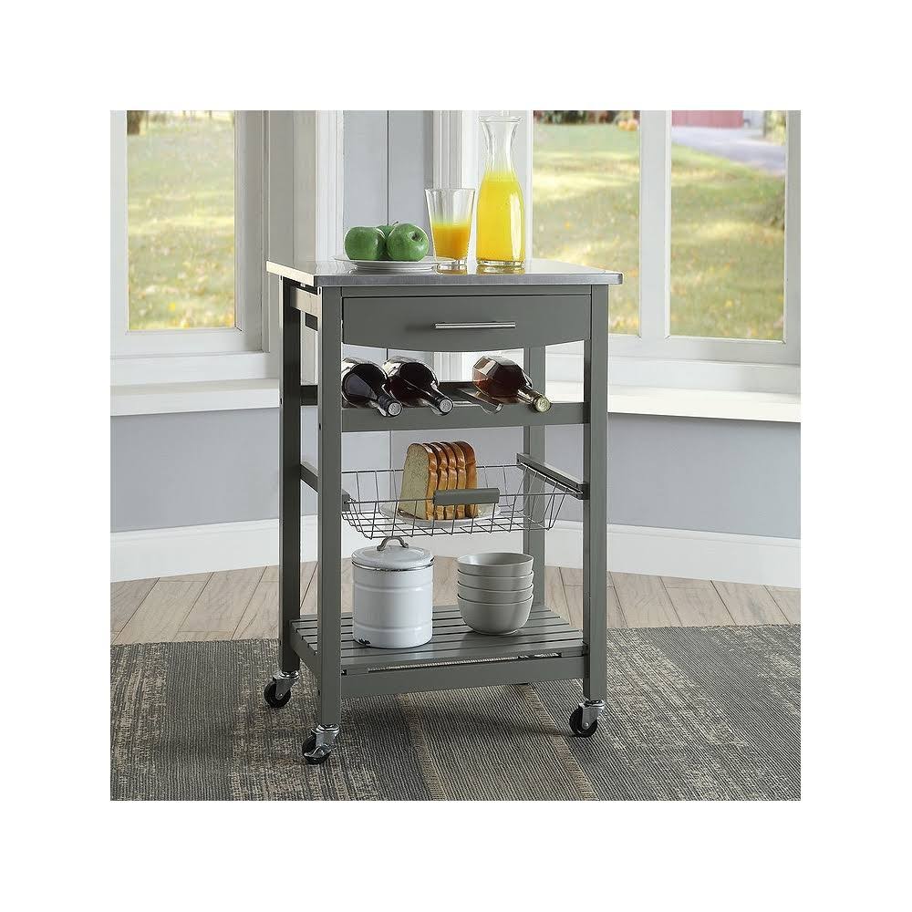 Powell Zoey 22 3/4x22 Wide Gray Wood and Stainless Steel Kitchen Cart