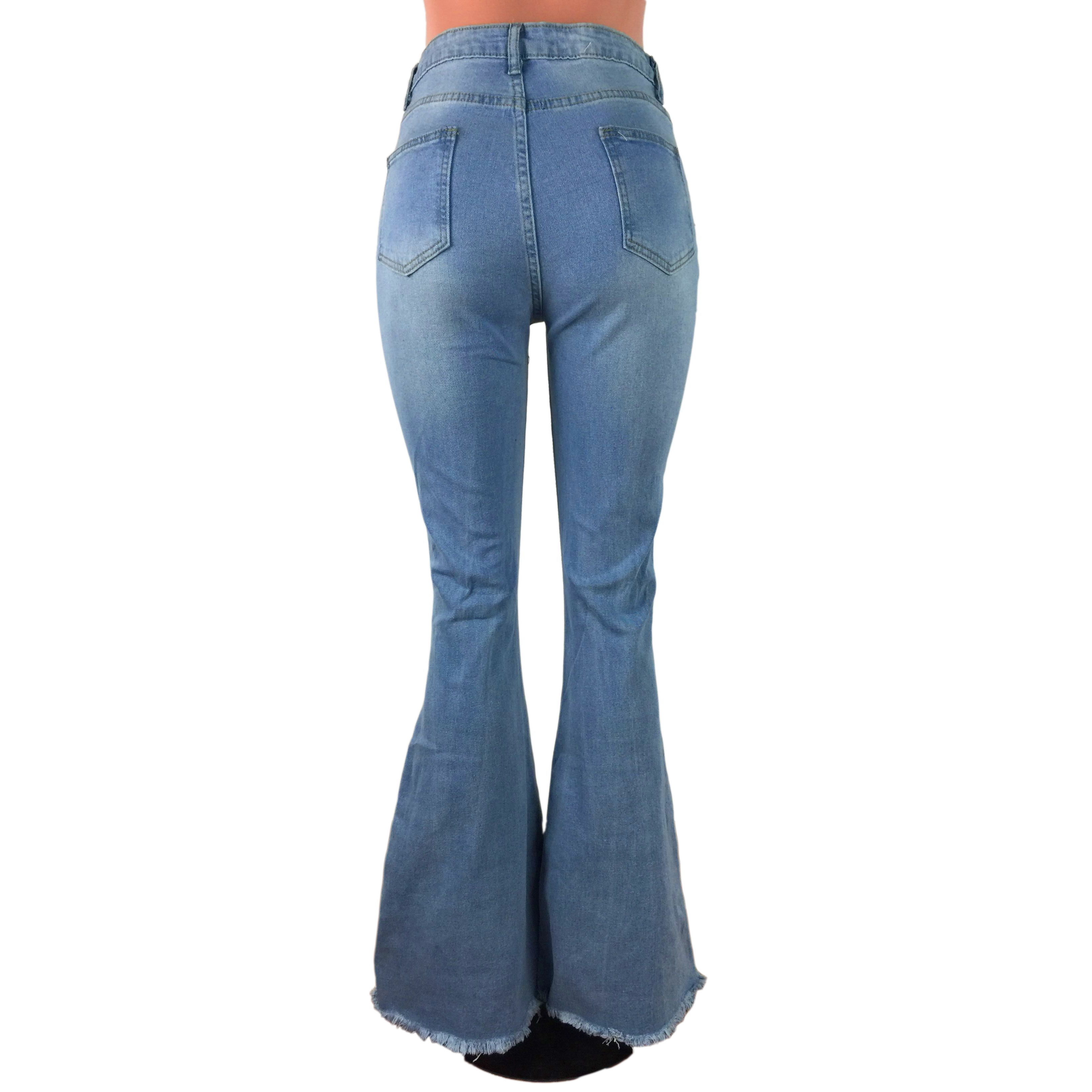 Autumn High Waist Blue Ripped Flare Jeans