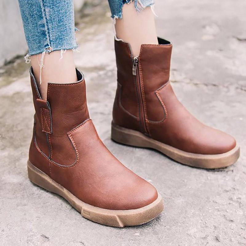 Womens PU Chunky Heel Zipper Martin Boots