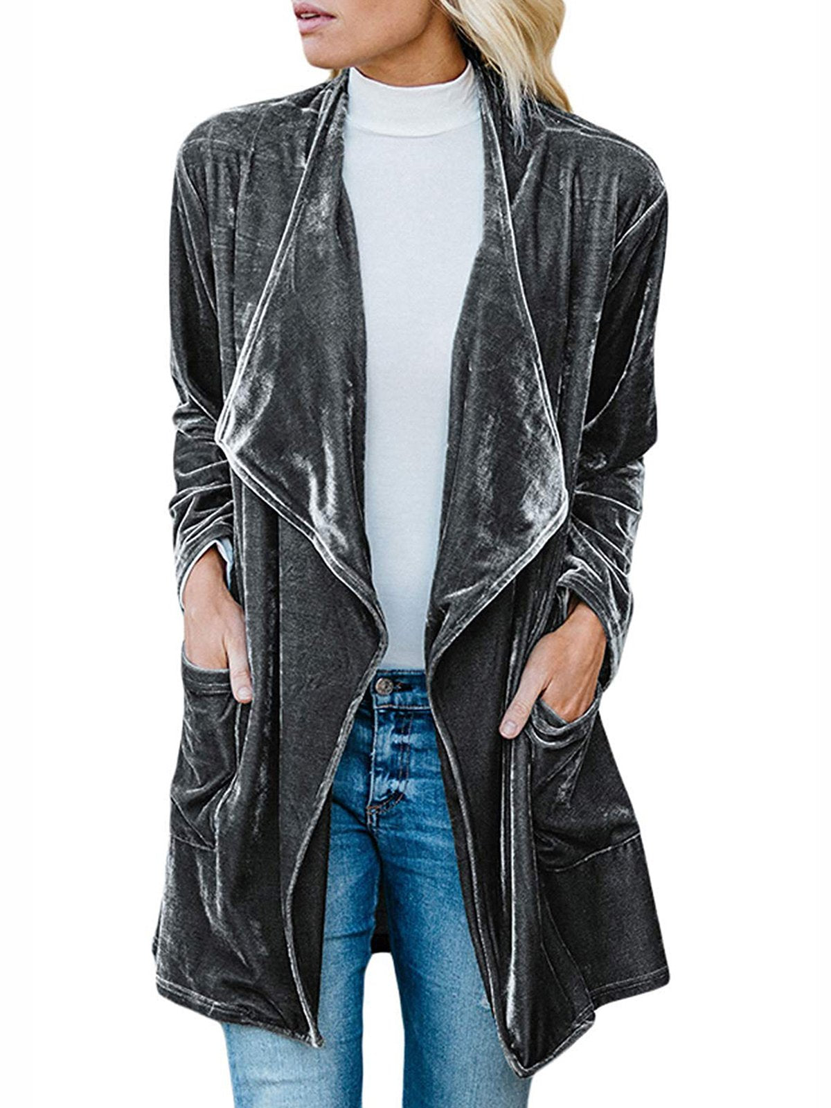 Long Sleeve Solid Casual Velvet Cardigans