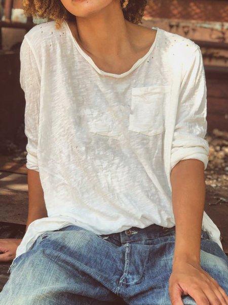 White Casual Plain Shirts & Tops