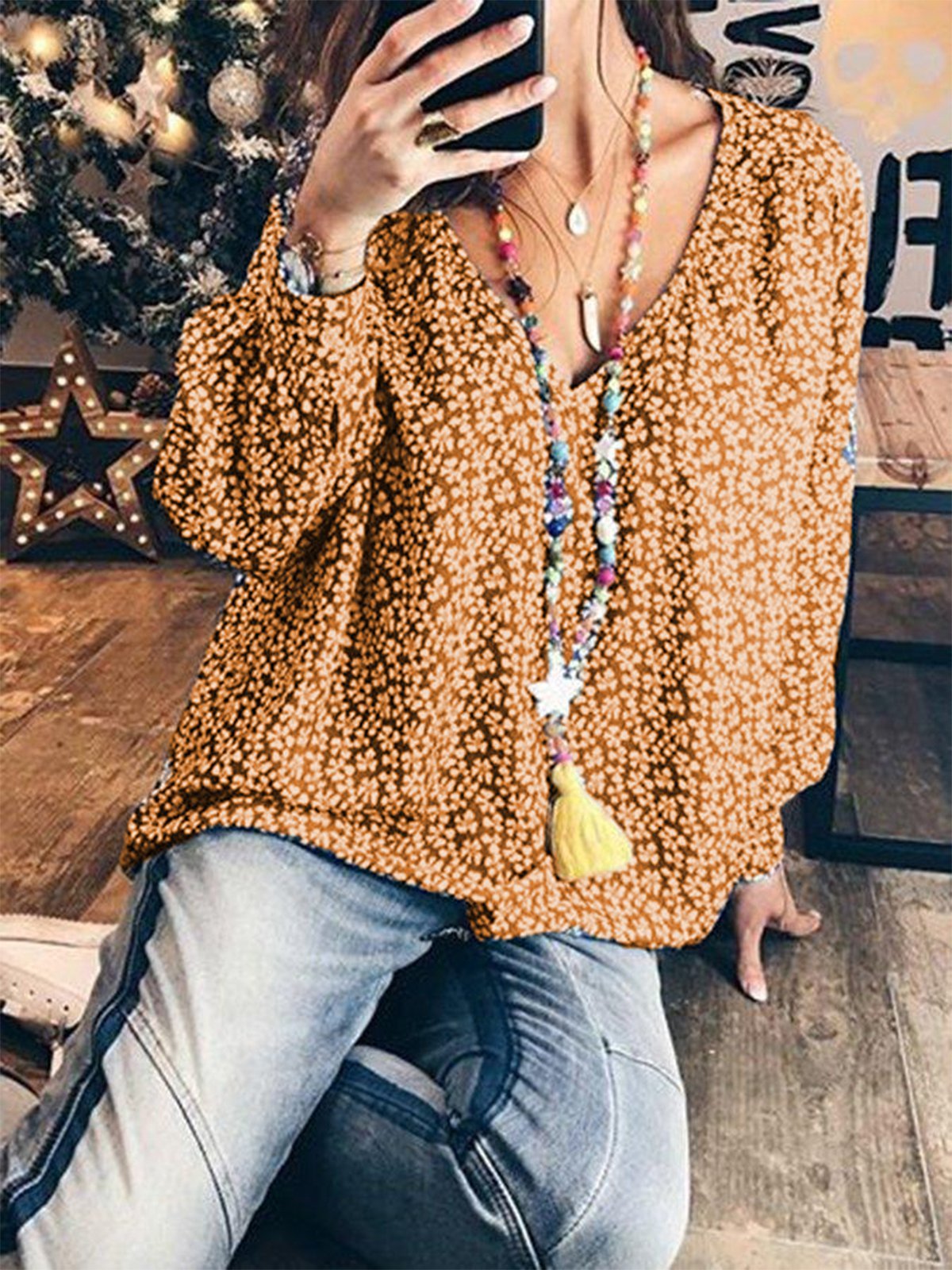 Sweet Long Sleeve Sheath Cotton Shirts & Tops