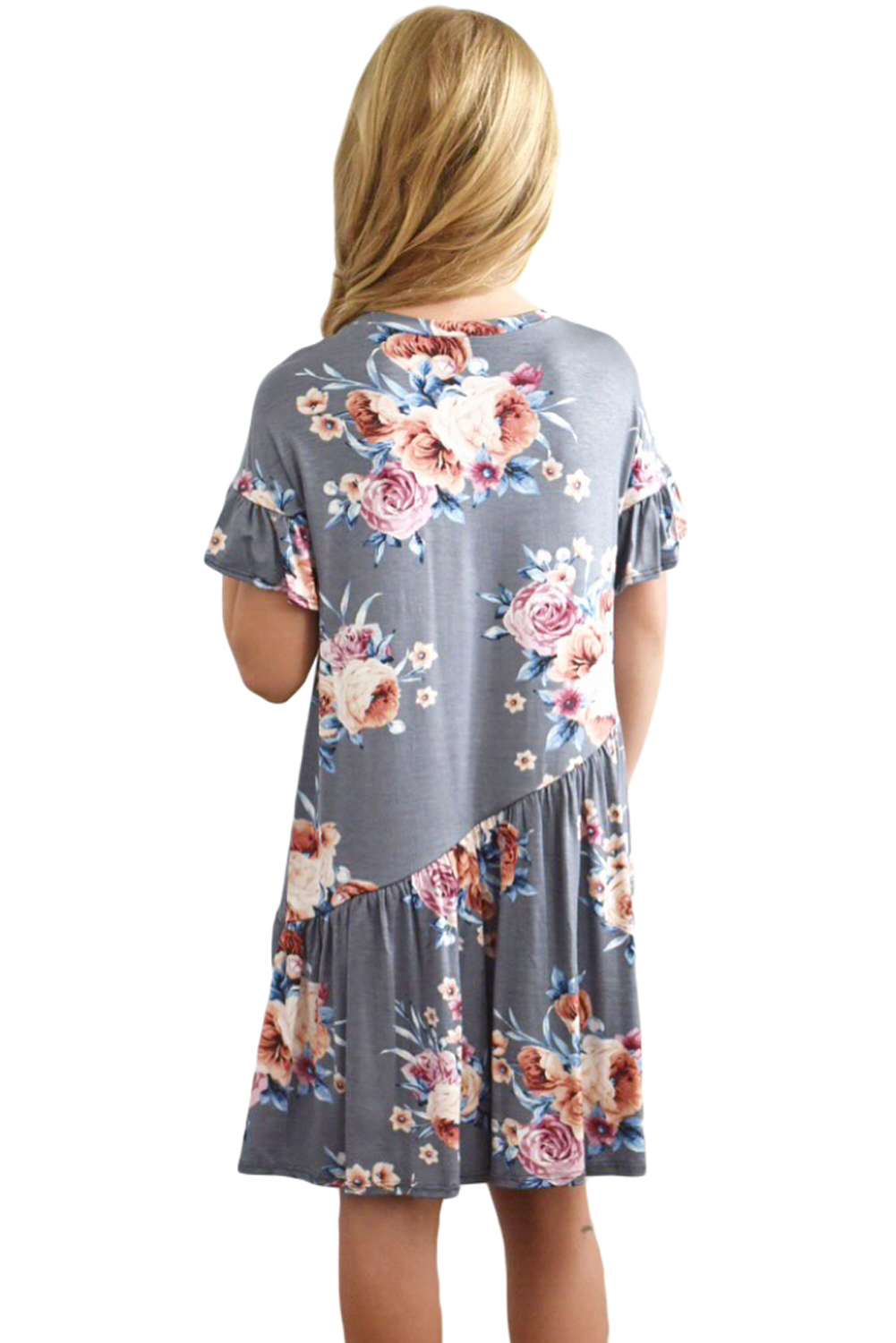 Gray Girls Floral Print Dress