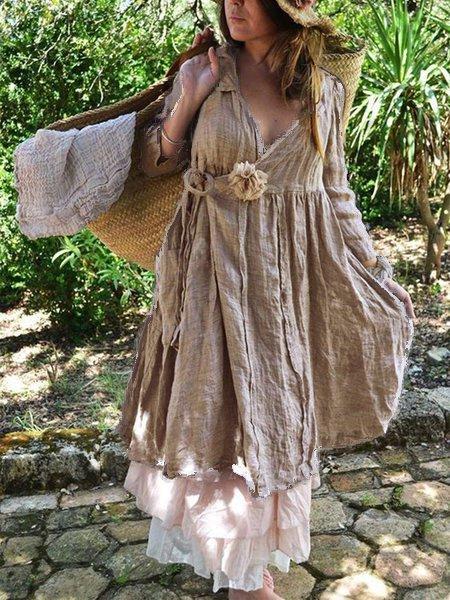 Casual V Neck Long Sleeve Dresses