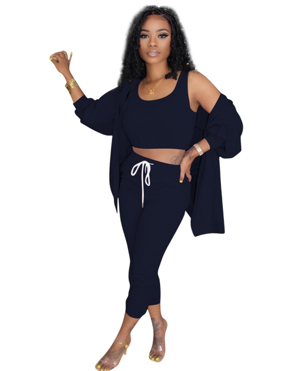 Autumn 3PC Plain Pants Set with Matching Cardigans