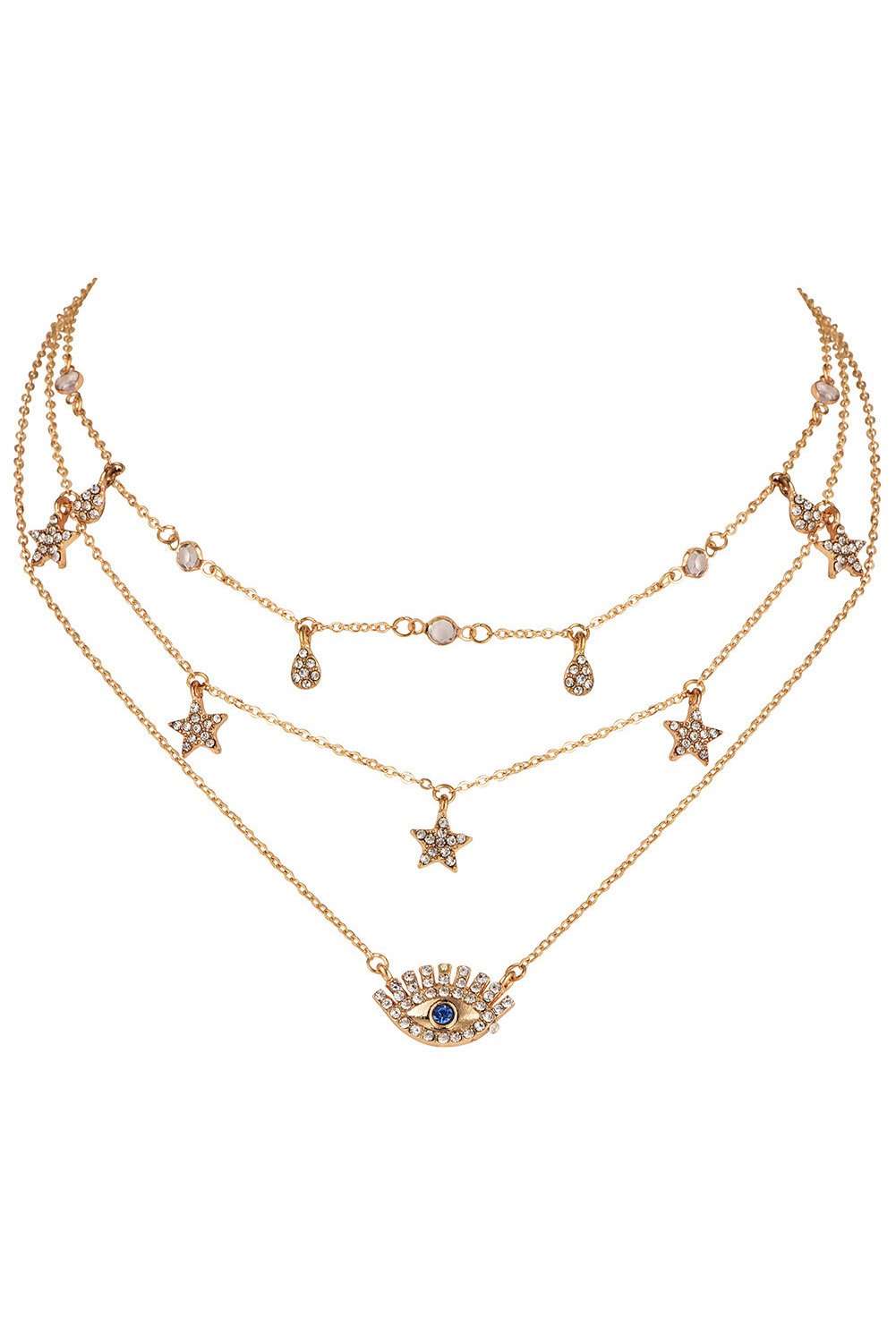 精美眼睛星星水滴吊坠多层项链