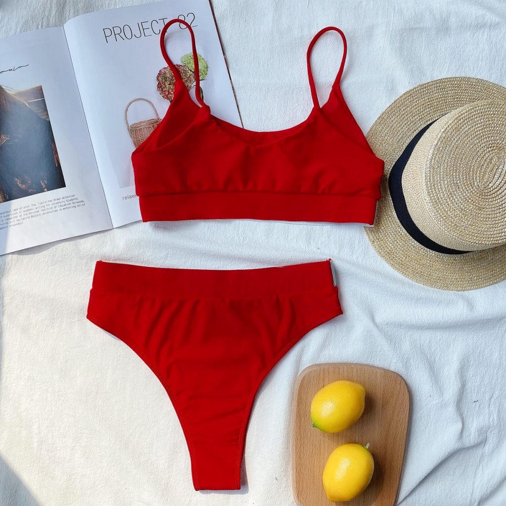 Two Piece Simple High Waist Strap Swimwear