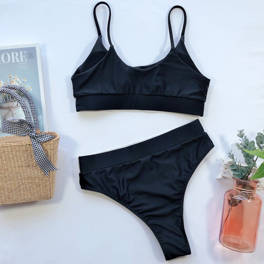 Two Piece Simple High Waist Strap Swimwear