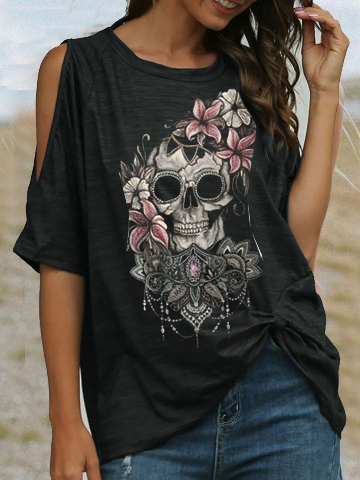 Black Casual Asymmetric Round Neck Shirts & Tops