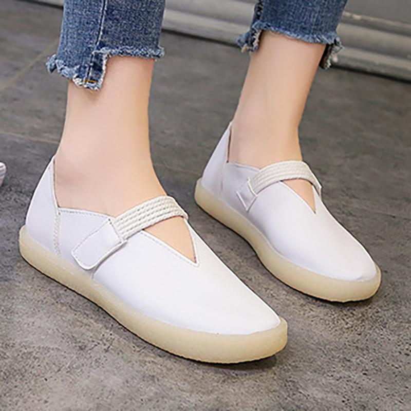 Women PU Flat Loafers Casual Comfort Magic Tape Shoes