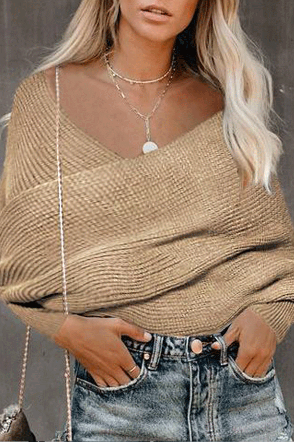 Casual Pure Color Shoulder Collar Sweater