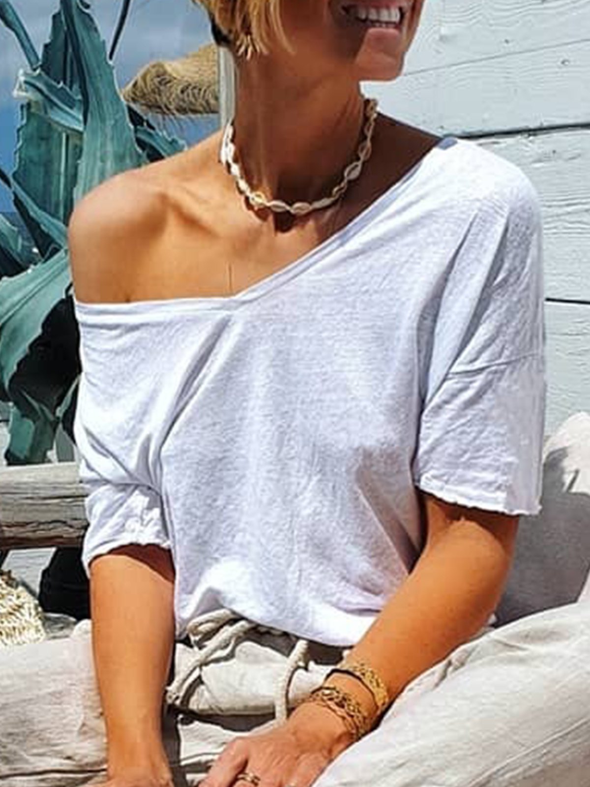 Casual Solid V Neck Shirts & Tops