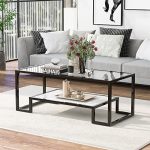 Glass Coffee Table Cocktail Tables, Metal with Stained White Tempered Glass / 2-Tier