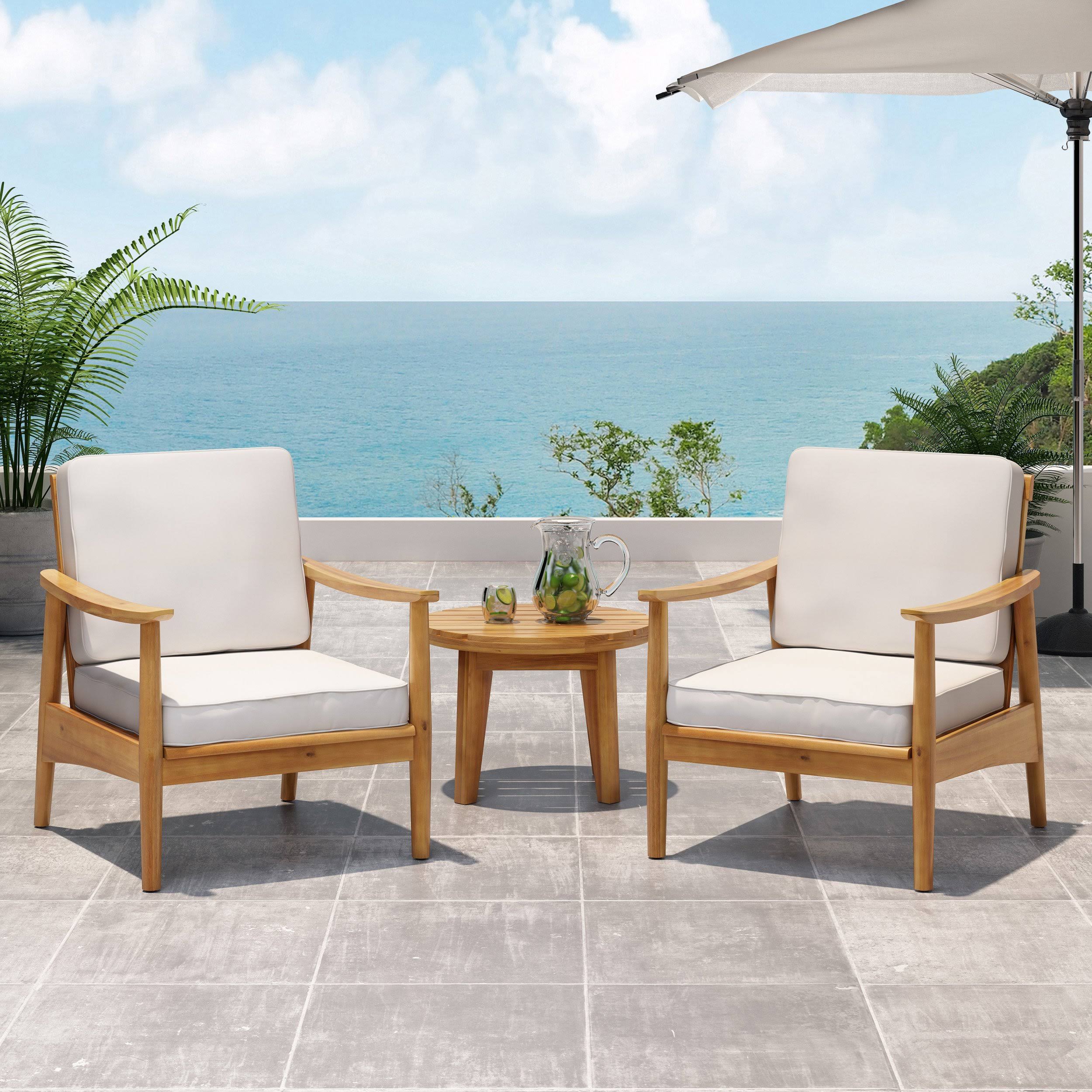 Emmry Outdoor Acacia Wood Club Chair, Set of 2 Teak/Beige