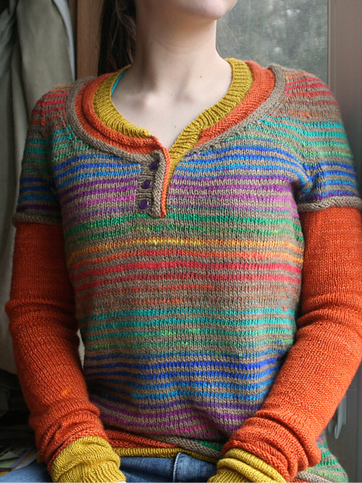 Red Striped Crew Neck Casual Women's Sweaters