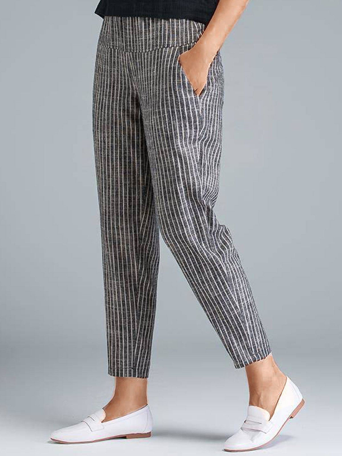 Plus Size Women Striped Casual Pants
