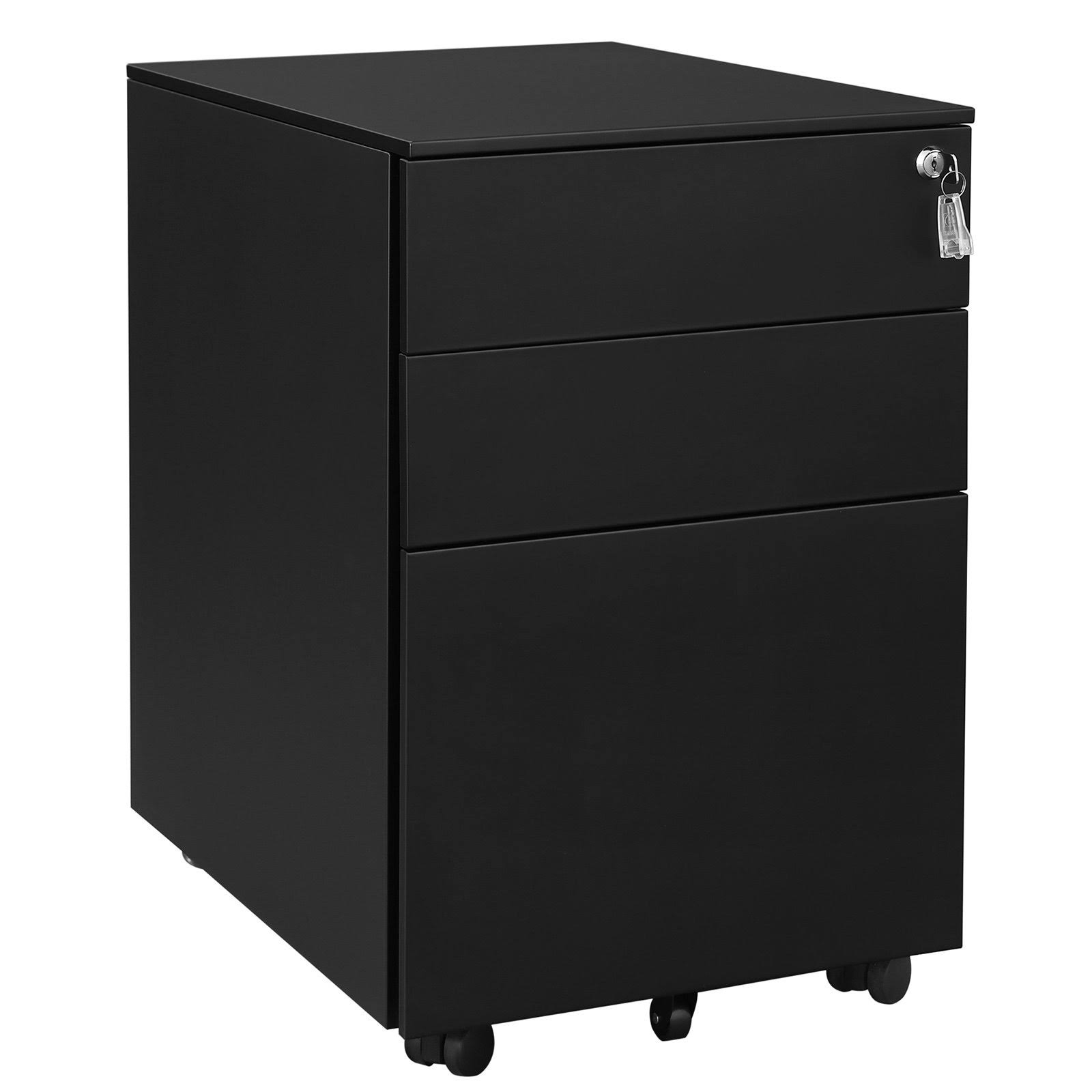 SONGMICS Steel File Cabinet 3 Drawer with Lock Mobile Pedestal Under Desk Fully Assembled Except Casters Black UOFC60BK
