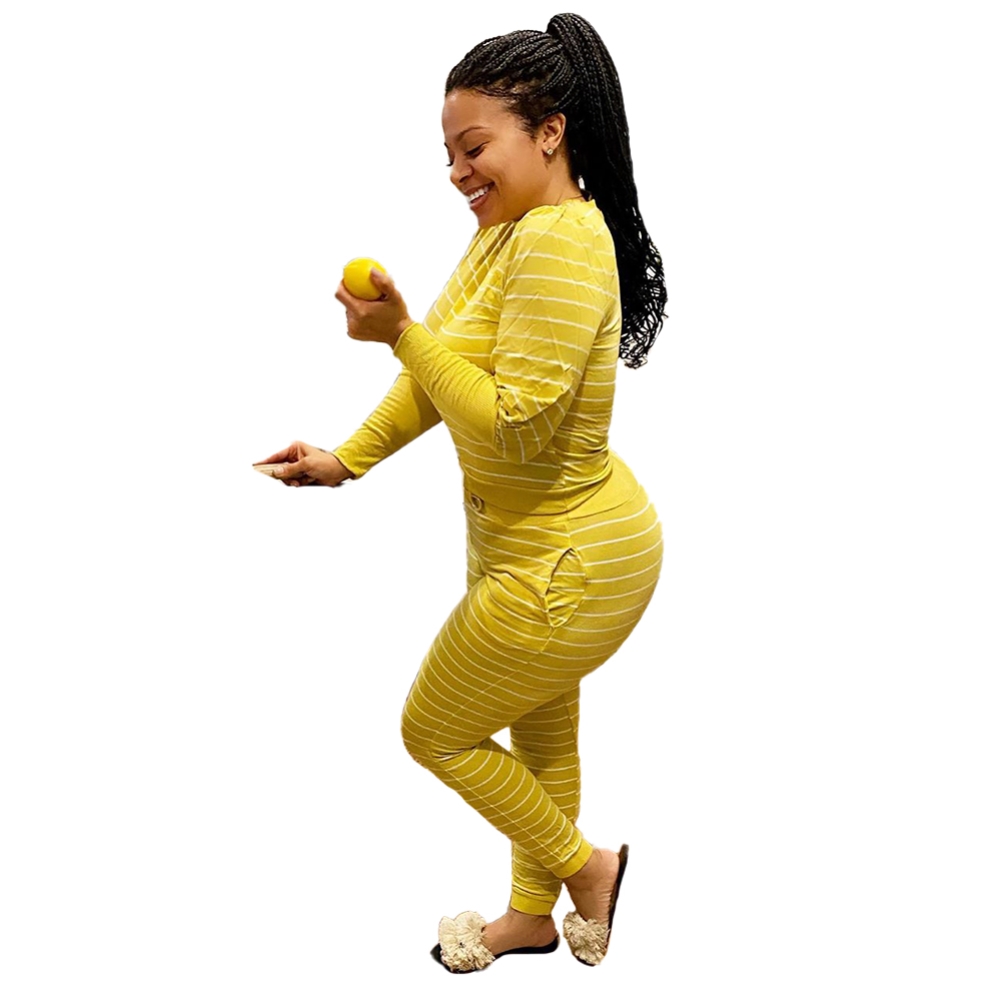 Fall Striped Print Two Piece Pants Set