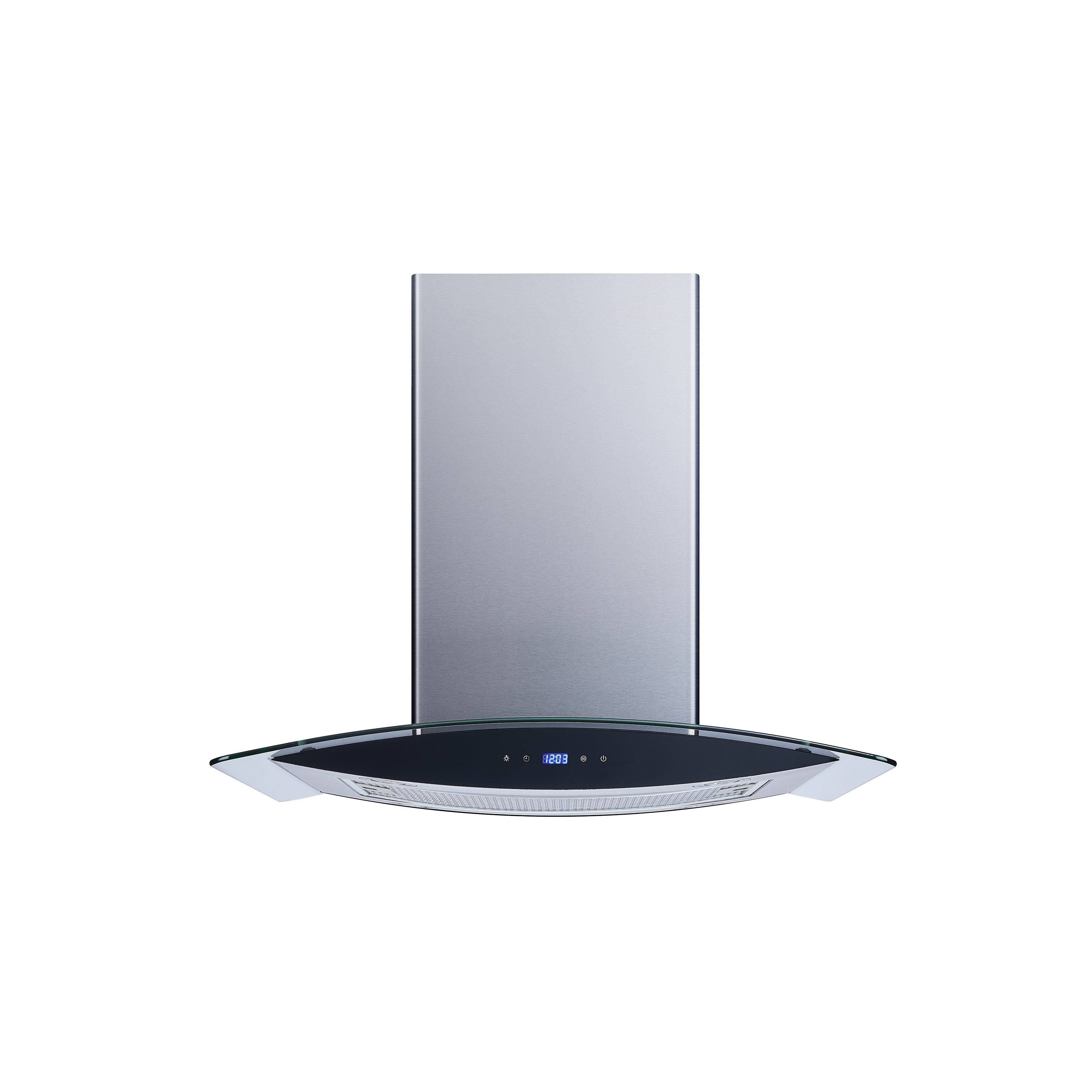 Winflo O-WH102B30G 30x22 Convertible Stainless Steel/Tempered Glass Island Mount Range Hood