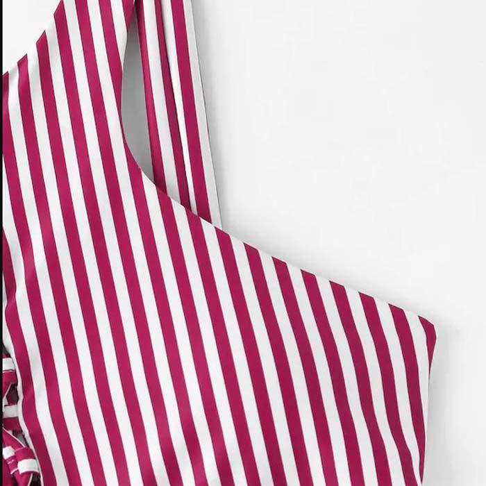 Bikini cu bretele și despicătură, model nou cu dungi