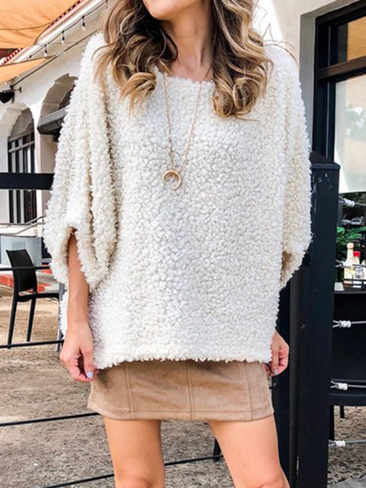 Beige Crew Neck 3/4 Sleeve Cashmere Sweaters