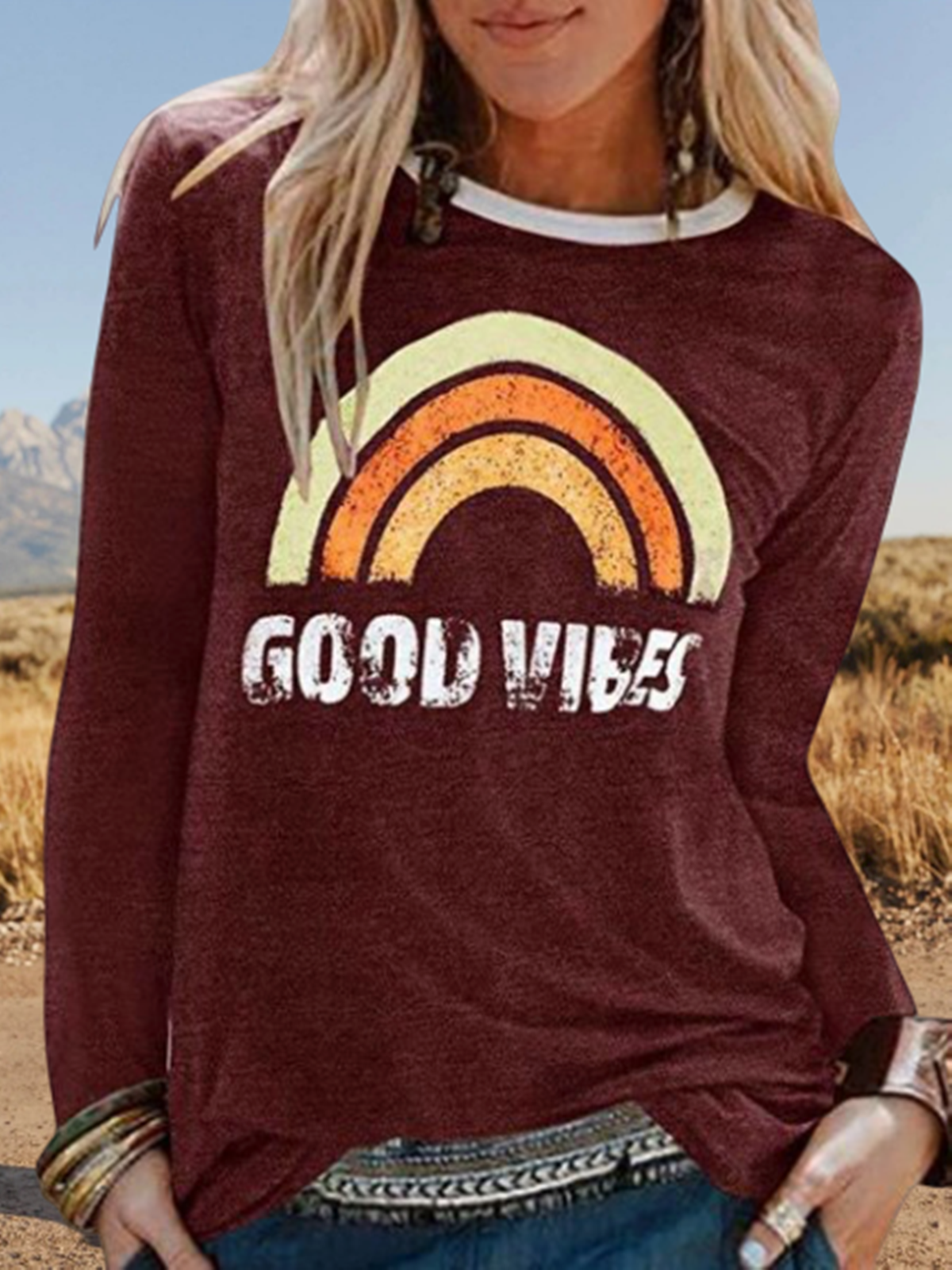 Casual Floral-print Crew Neck Long Sleeve T-shirt