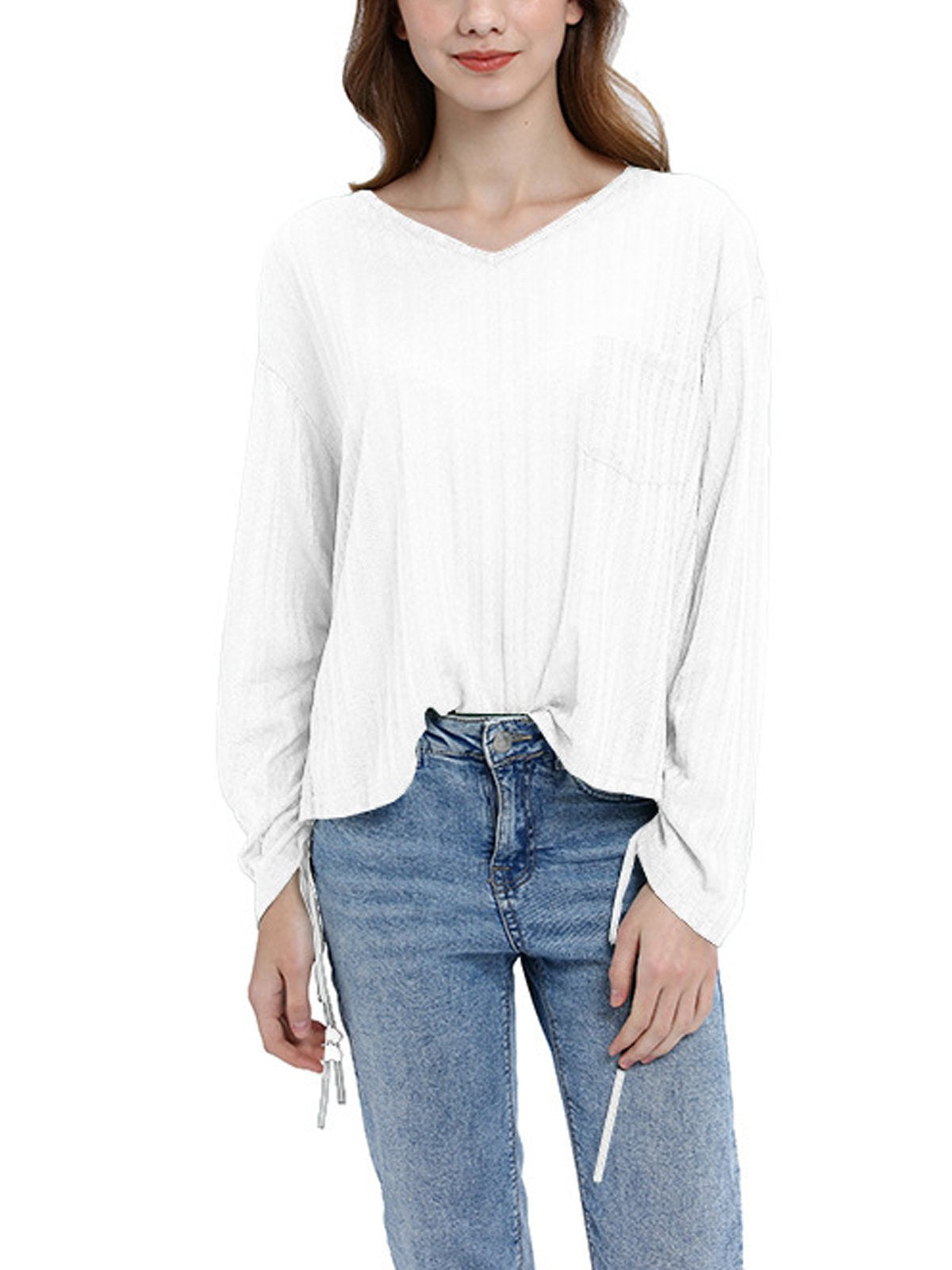 Cotton Long Sleeve V Neck Shirts & Tops