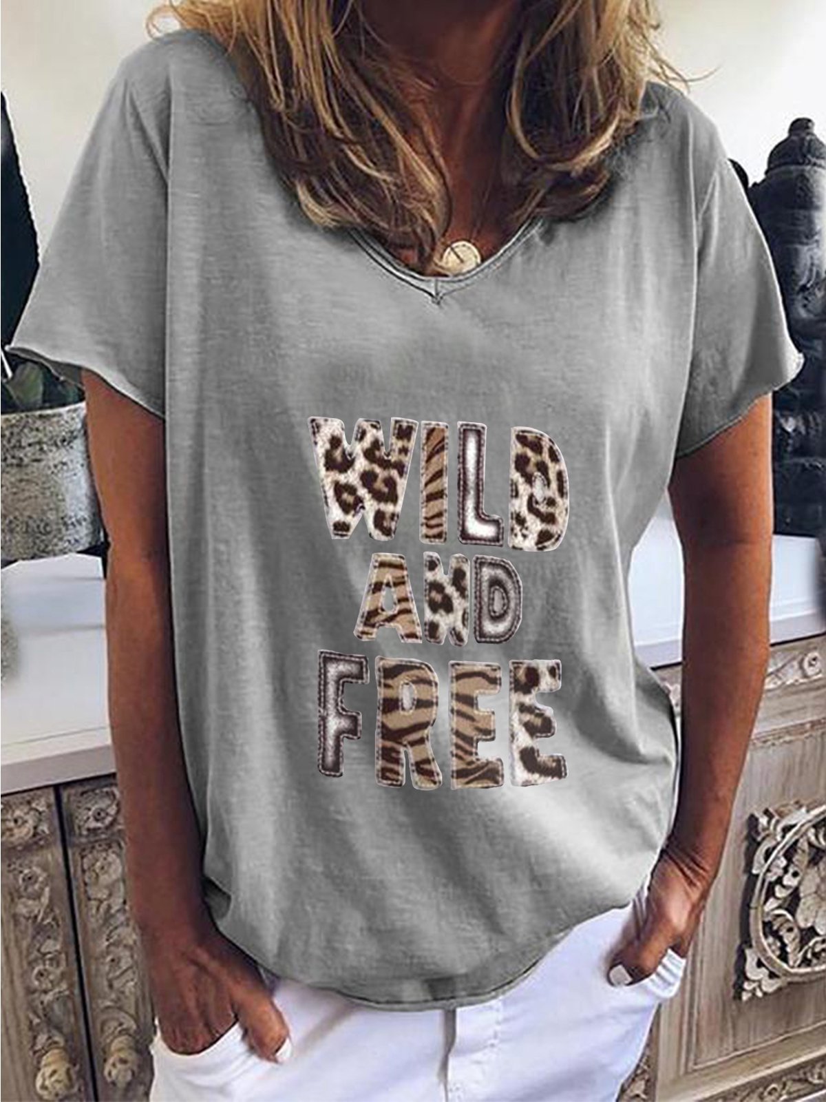 Printed Round Neck Cotton-Blend Short Sleeve Shirts & Tops