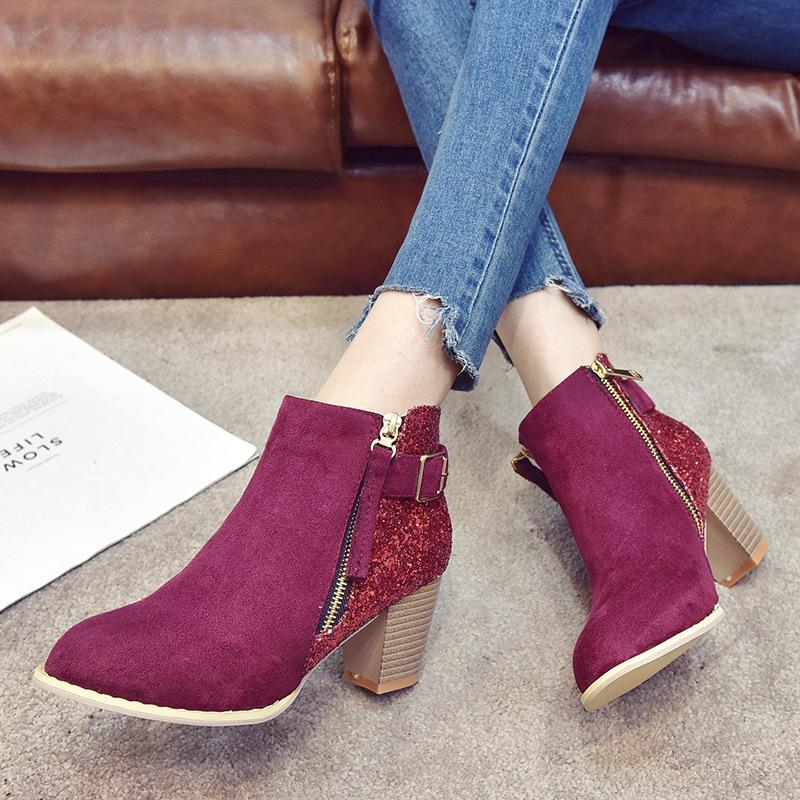 Women Flocking Booties Casual Zipper Plus Size Shoes