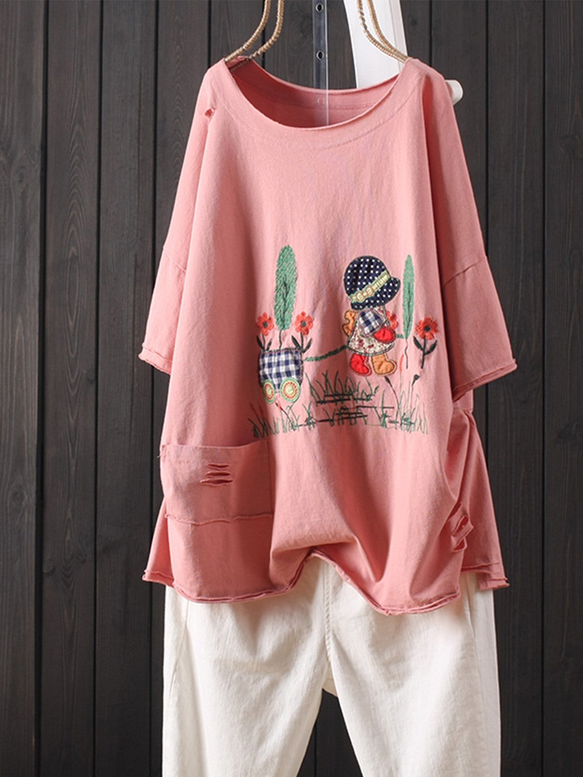 Printed Cotton-Blend Short Sleeve Casual Shirts & Tops