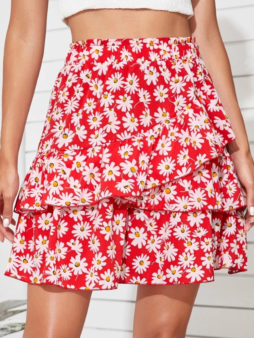 Summer High Waist Floral Short Ruffle Skirt