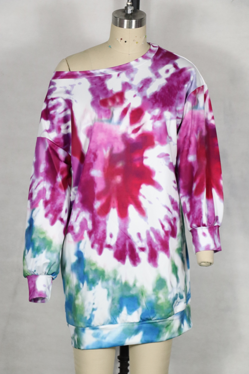 Autumn Tie Dye O Neck Shirt Dress