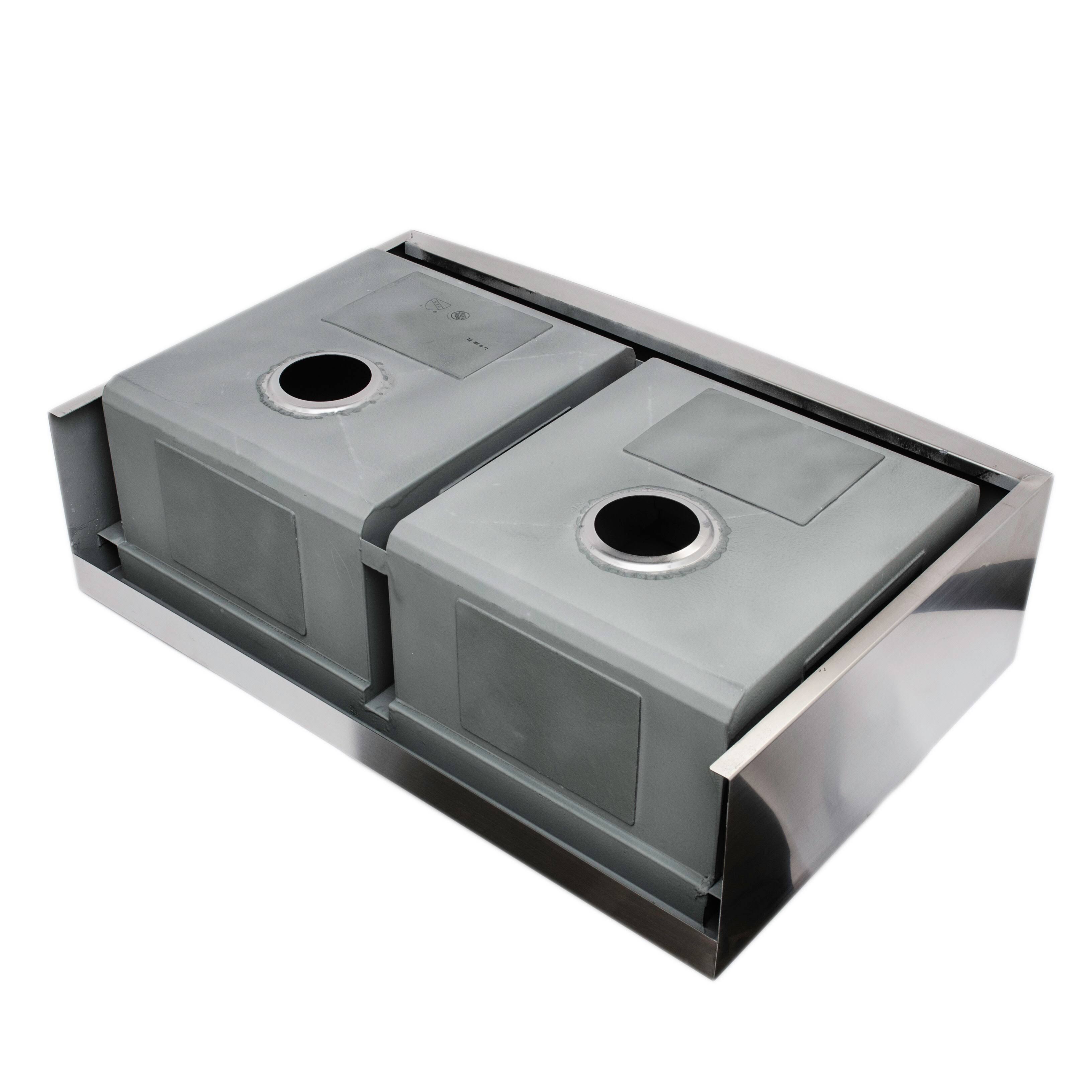 Wells Sinkware 3D Series 33-inch Equal Double Apron Stainless Steel Kitchen Sink w/ Companion Colander and Cutting Board