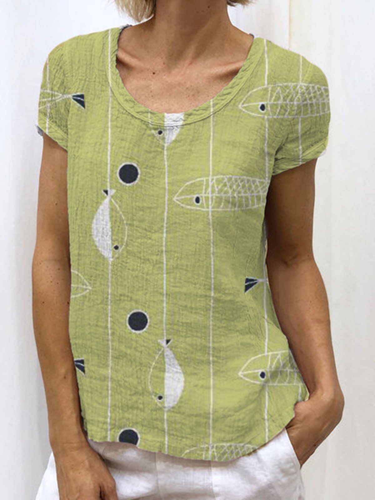 Casual Printed Crew Neck Short Sleeve Shirt