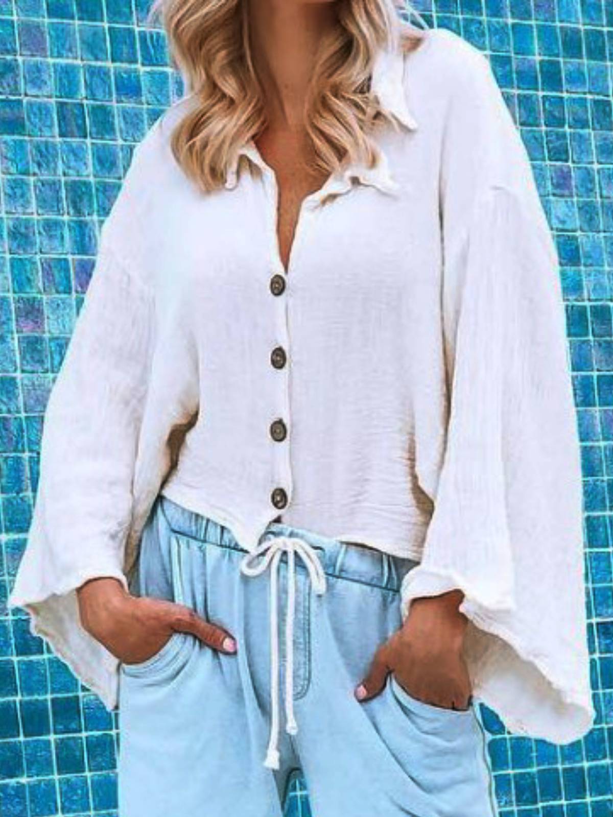 White V Neck Casual Shirts & Tops