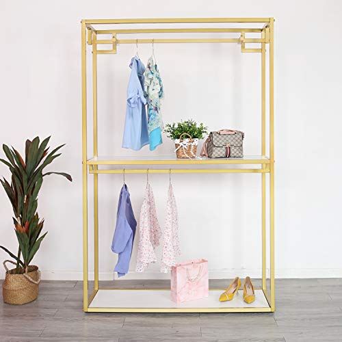 Metal Free Standing Display Garment Clothing Rack with Wooden Shelves/47.2�?