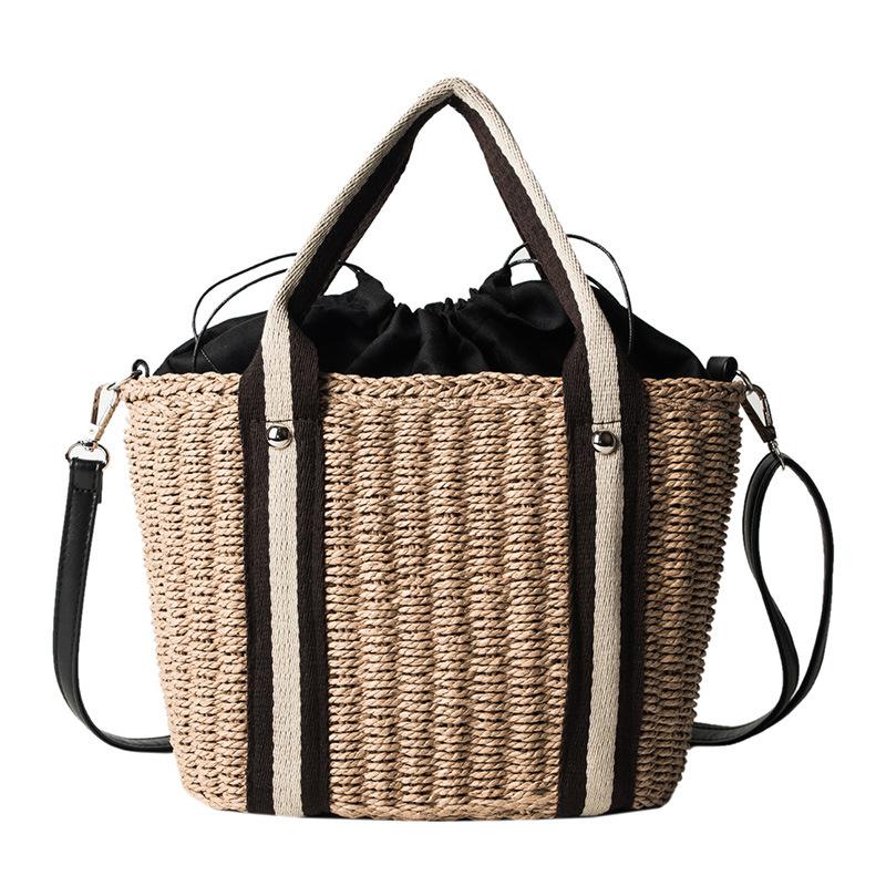 Women's Beach Pull Rope Woven Straw Sling Bag Handbag