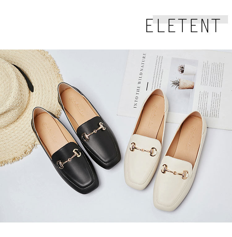 Square head shoes female flat