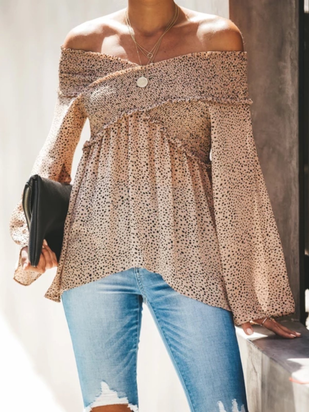 As Picture Polka Dots Cotton-Blend Holiday Long Sleeve Shirts & Tops