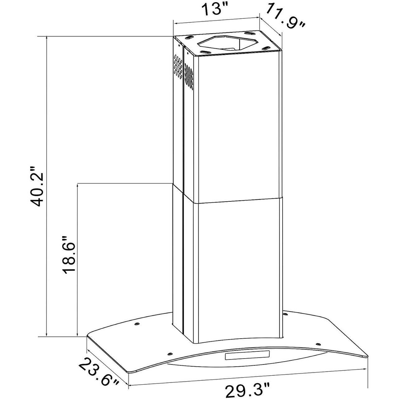 Winflo O-WH102B30G 30x22 Convertible Stainless Steel/Tempered Glass Island Mount Range Hood