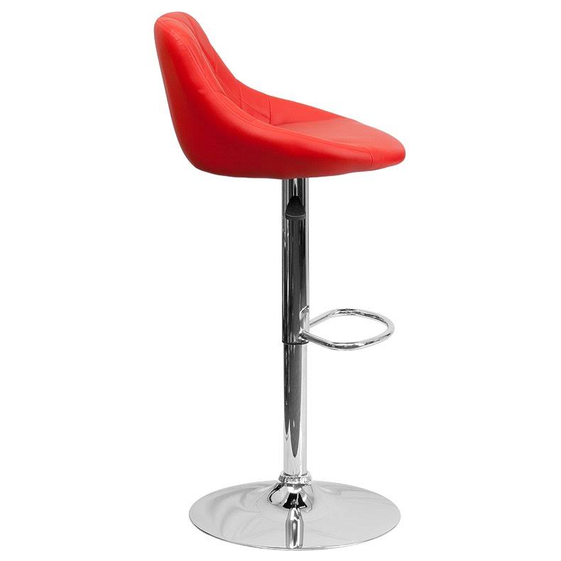 Flash Furniture Contemporary Vinyl Bucket Seat Adjustable Height Bar Stool with Chrome Base, Red