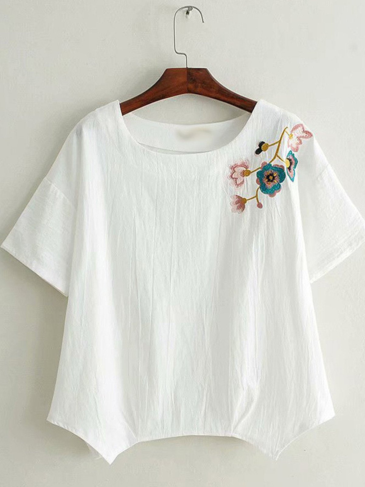Women Casual Loose Tops Tunic Embroidery Blouse Shirt
